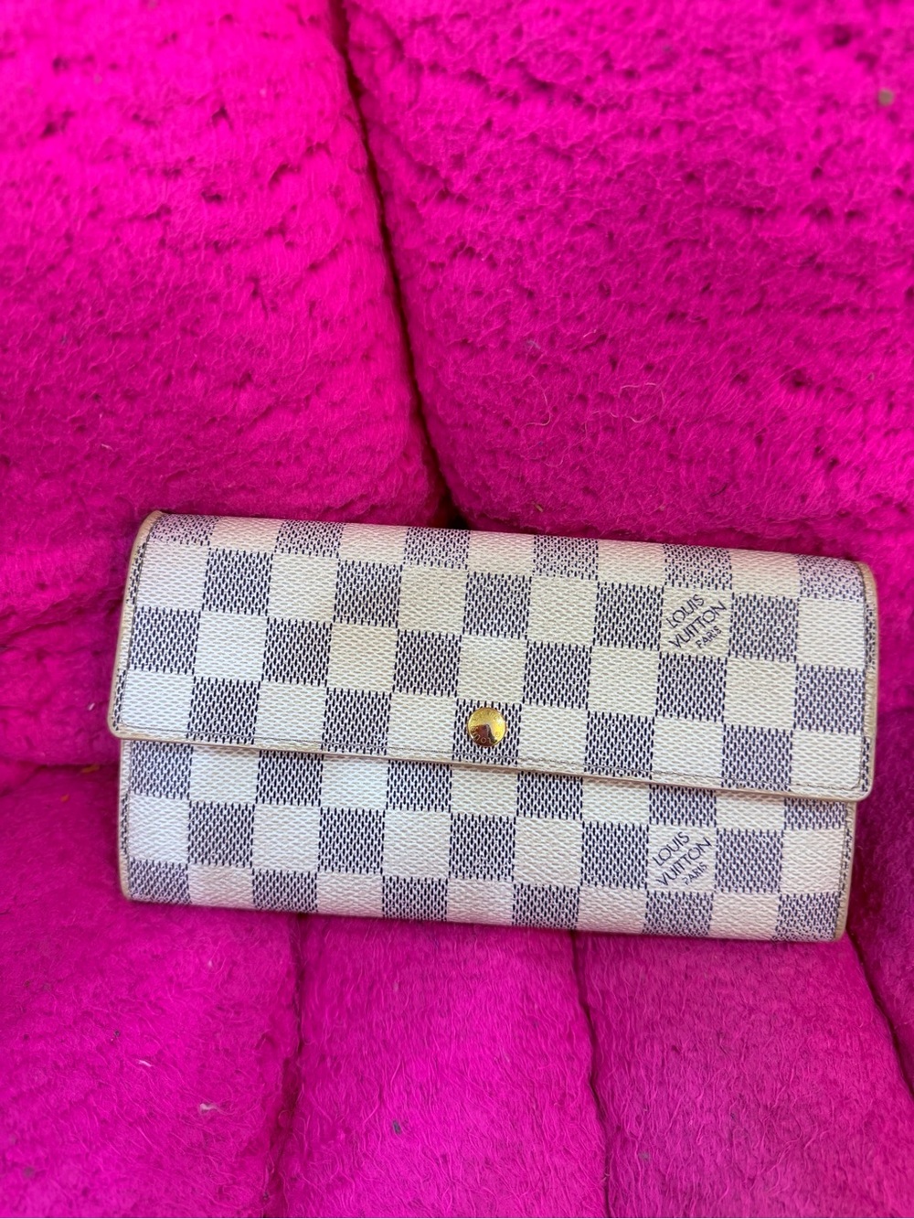 Louis Vuitton Damier Azur Long Wallet - Cream and Gray with Gold Snap
